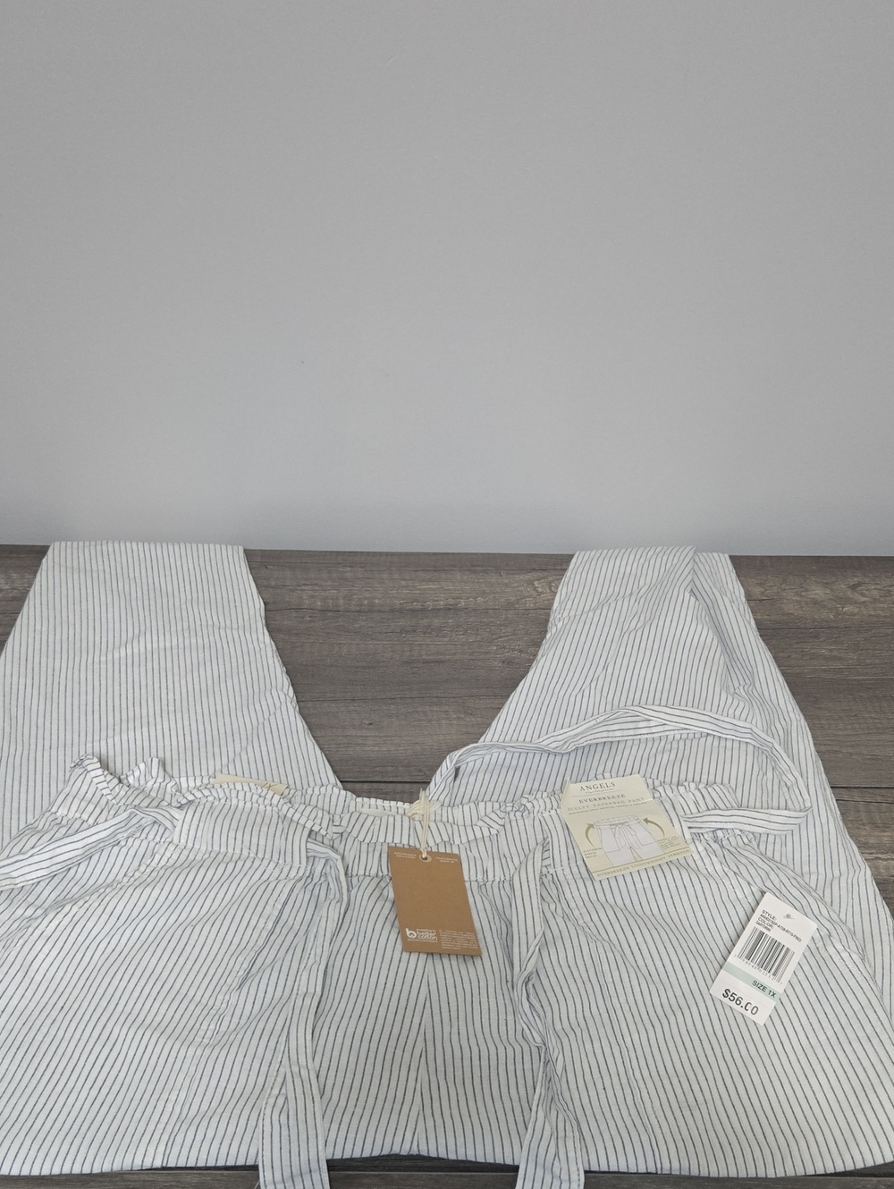 Angel White Linen Pants with Thin Navy Stripes
